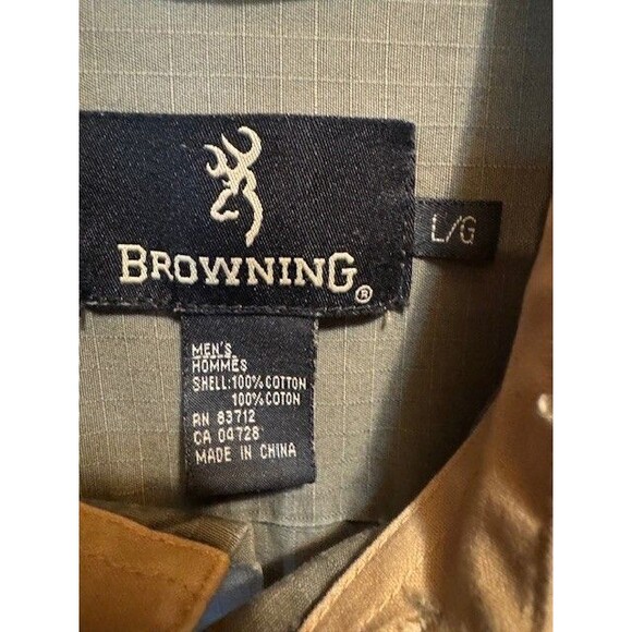Browning Mens LRG Heavy Cotton Long Sleeve Button Front Hunting Shirt Green EUC - Picture 4 of 14